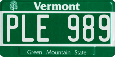 VT license plate PLE989
