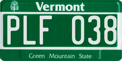 VT license plate PLF038