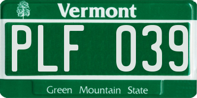 VT license plate PLF039