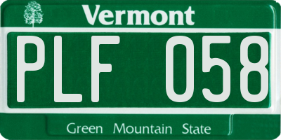 VT license plate PLF058