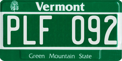 VT license plate PLF092