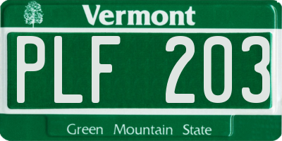 VT license plate PLF203