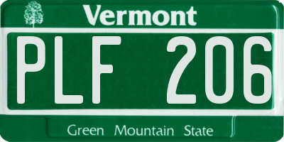 VT license plate PLF206