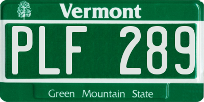 VT license plate PLF289