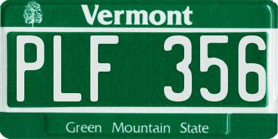 VT license plate PLF356