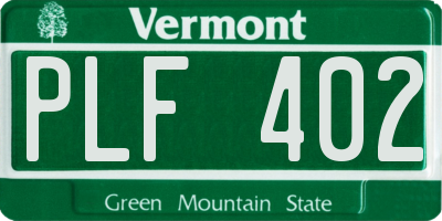 VT license plate PLF402