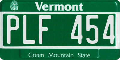VT license plate PLF454
