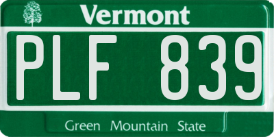 VT license plate PLF839