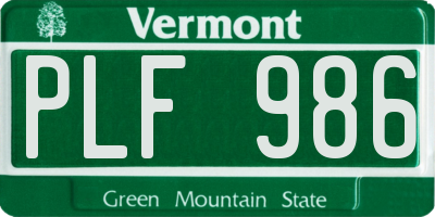 VT license plate PLF986