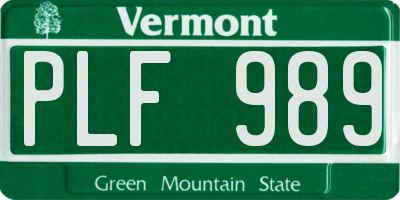 VT license plate PLF989
