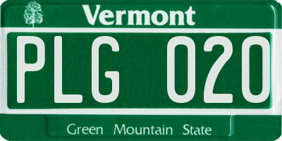 VT license plate PLG020