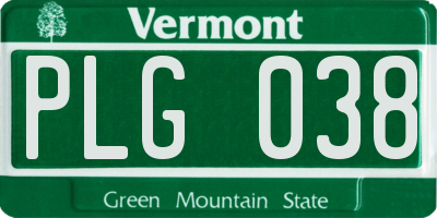 VT license plate PLG038