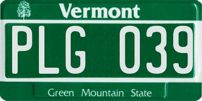 VT license plate PLG039