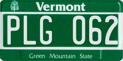 VT license plate PLG062
