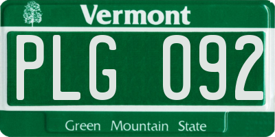 VT license plate PLG092