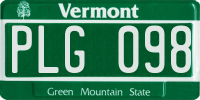 VT license plate PLG098