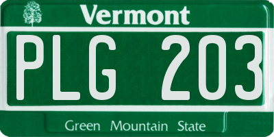 VT license plate PLG203