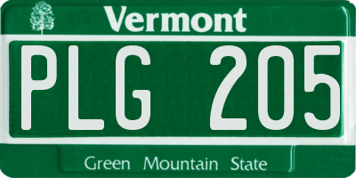 VT license plate PLG205
