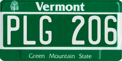 VT license plate PLG206
