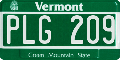 VT license plate PLG209