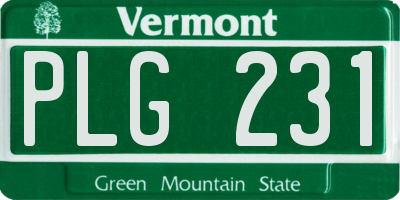 VT license plate PLG231