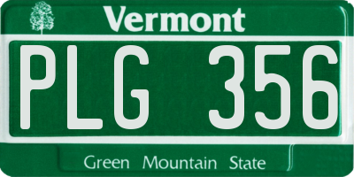 VT license plate PLG356