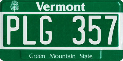 VT license plate PLG357