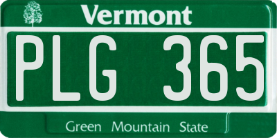 VT license plate PLG365