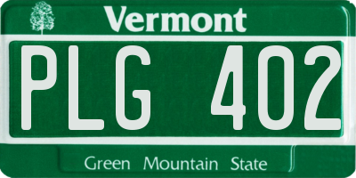 VT license plate PLG402