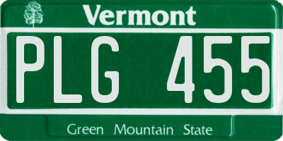 VT license plate PLG455