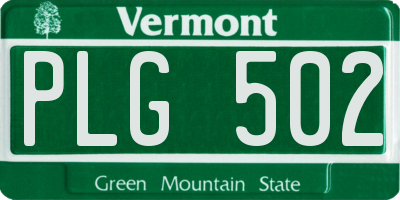 VT license plate PLG502