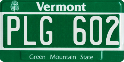 VT license plate PLG602