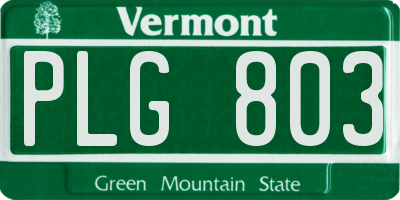 VT license plate PLG803