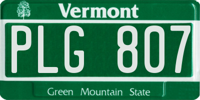 VT license plate PLG807