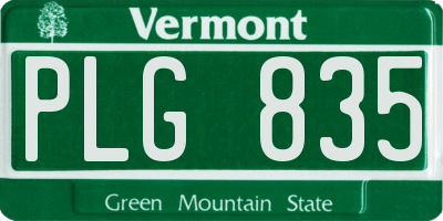 VT license plate PLG835