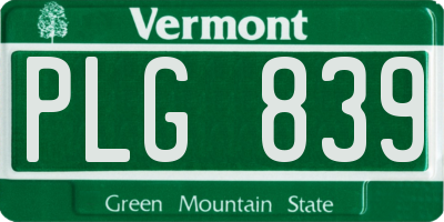 VT license plate PLG839