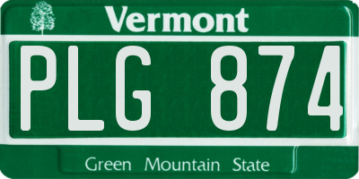 VT license plate PLG874