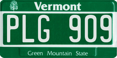 VT license plate PLG909