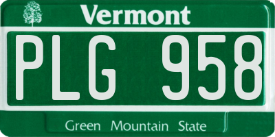 VT license plate PLG958