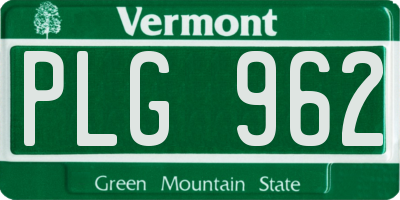 VT license plate PLG962