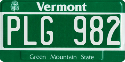 VT license plate PLG982