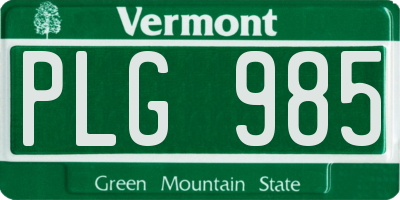 VT license plate PLG985