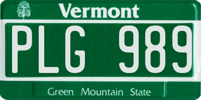 VT license plate PLG989