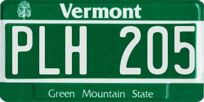 VT license plate PLH205