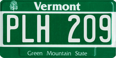 VT license plate PLH209