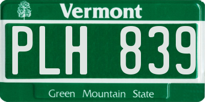 VT license plate PLH839