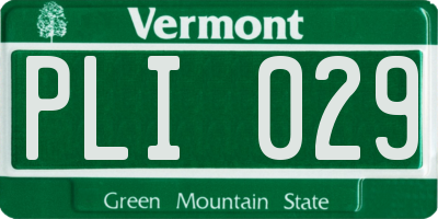 VT license plate PLI029