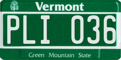 VT license plate PLI036