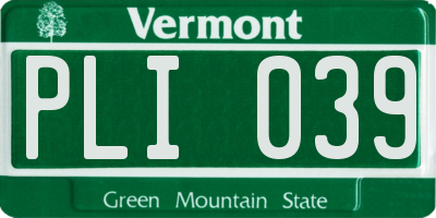 VT license plate PLI039