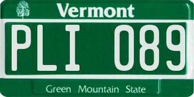 VT license plate PLI089